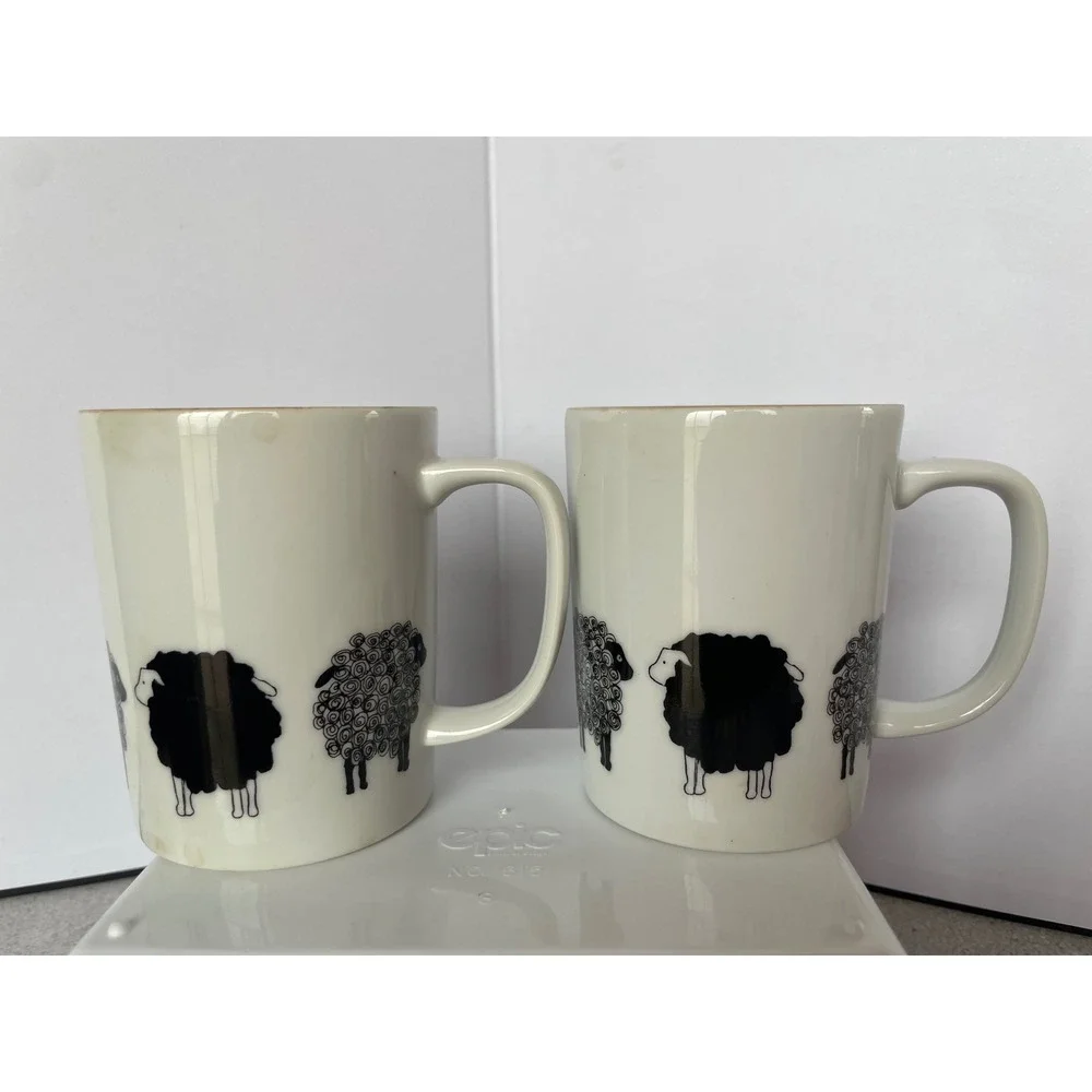 Vintage Fitz & Floyd‎ Black Sheep Mug Set of 2 Discontinued Variations Pattern